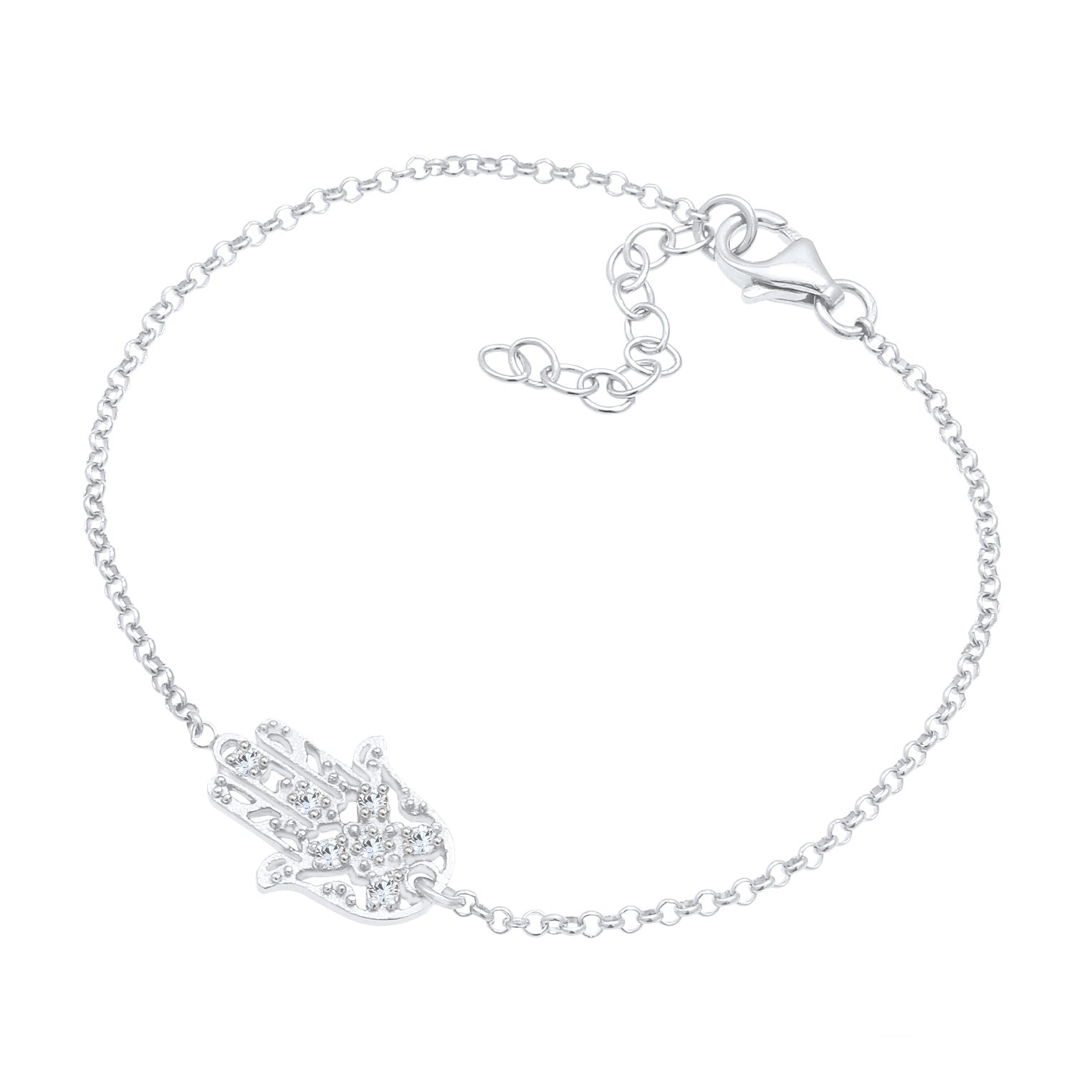 Silber - Elli | Armband Hamsa Hand | Mit Kristallen von Swarovski® (Weiß) | 925er Sterling Silber