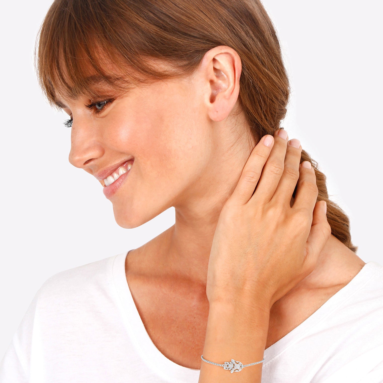 Silber - Elli | Armband Hamsa Hand | Mit Kristallen von Swarovski® (Weiß) | 925er Sterling Silber