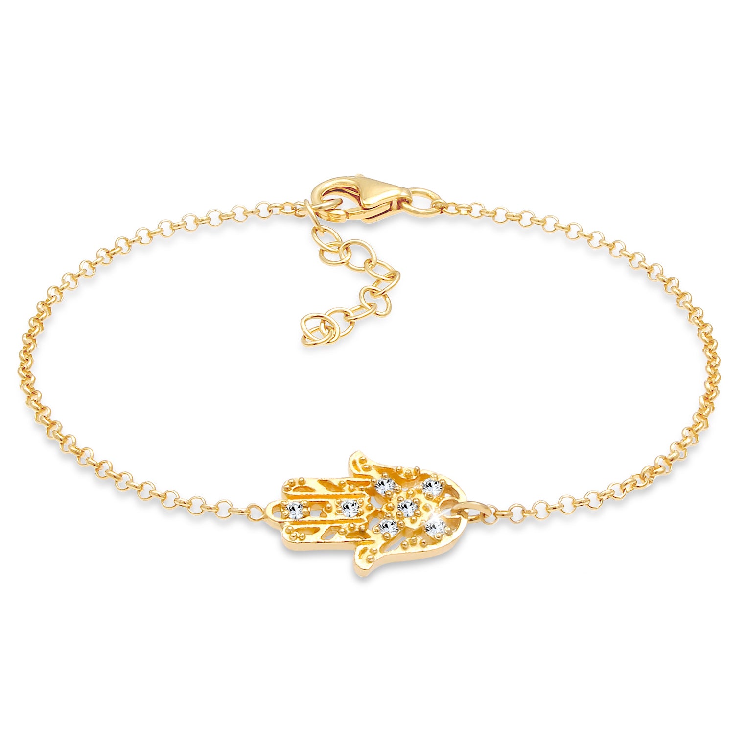 Gold - Elli | Armband Hamsa Hand | Mit Kristallen von Swarovski® (Weiß) | 925 Sterling Silber vergoldet