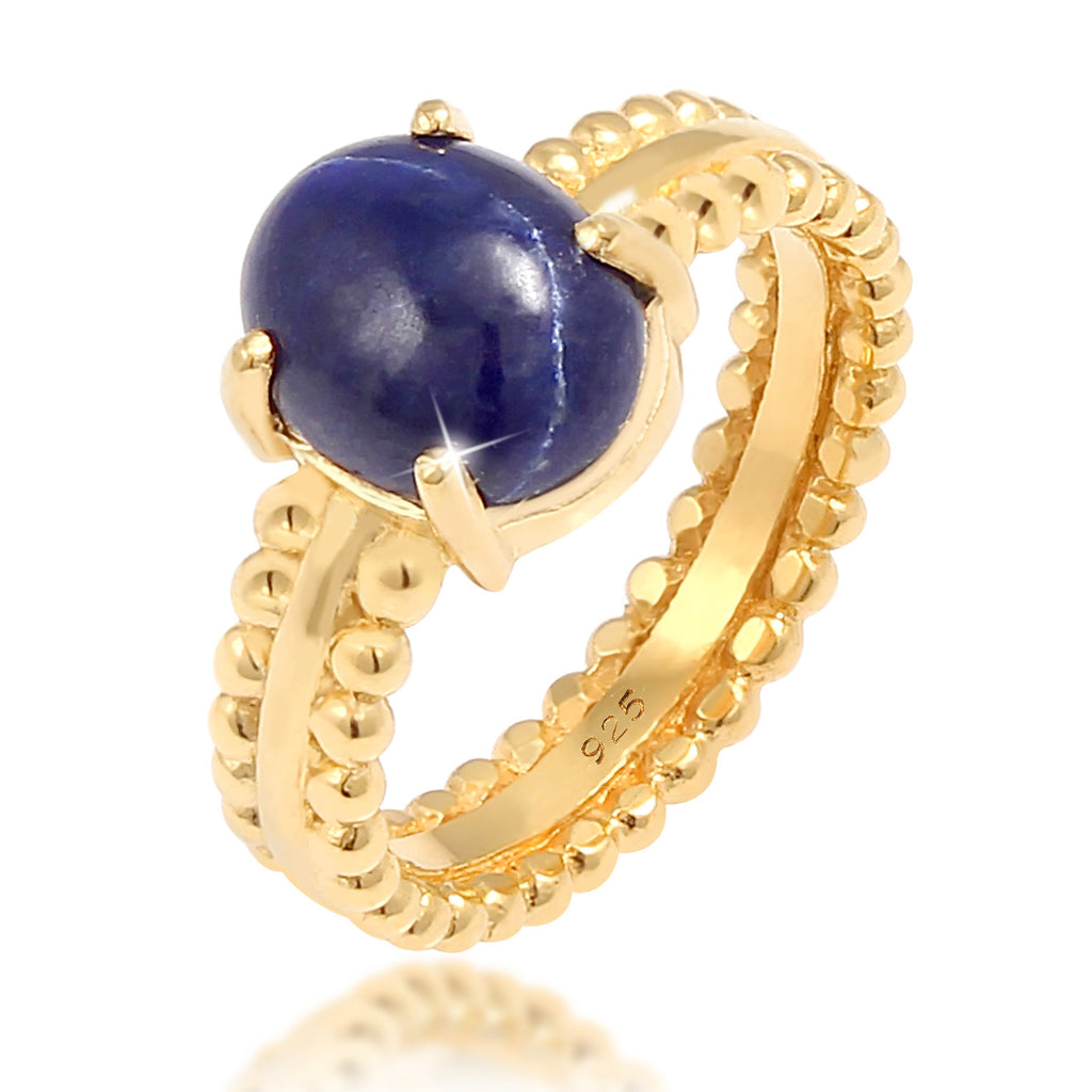 Gold - Elli PREMIUM | Ring | Lapis Lazuli ( Blau ) | 925 Sterling Silber vergoldet