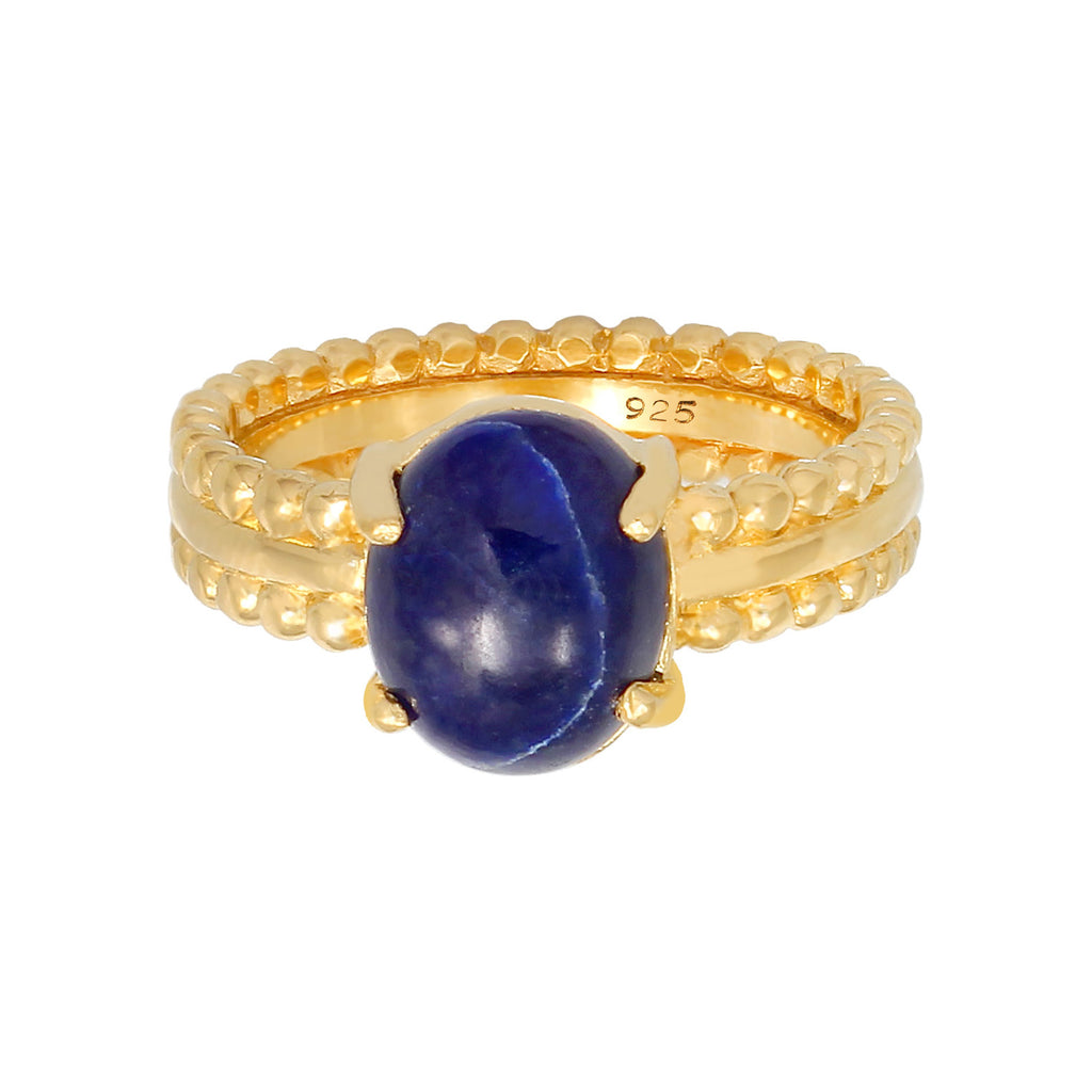 Gold - Elli PREMIUM | Ring | Lapis Lazuli ( Blau ) | 925 Sterling Silber vergoldet