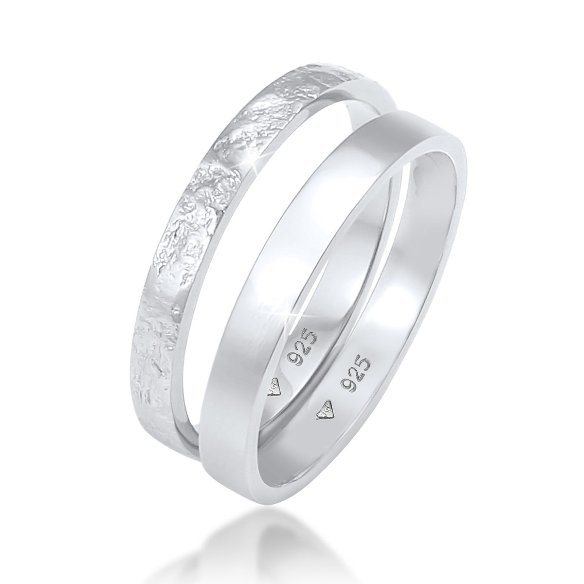 Silber - Elli | Bandring 2er Set | Gehämmert & Glänzend | 925 Sterling Silber