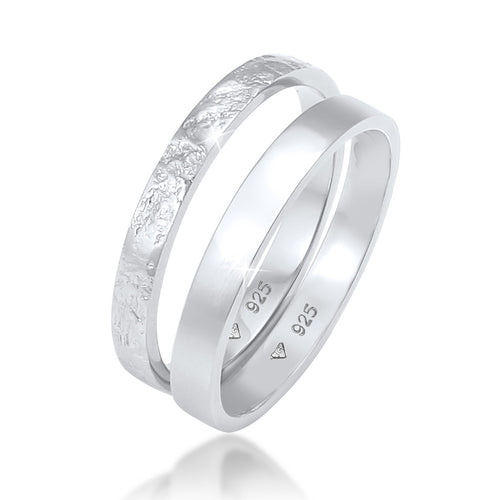 Silber - Elli | Bandring 2er Set | Gehämmert & Glänzend | 925 Sterling Silber