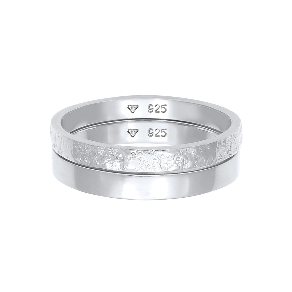 Silber - Elli | Bandring 2er Set | Gehämmert & Glänzend | 925 Sterling Silber