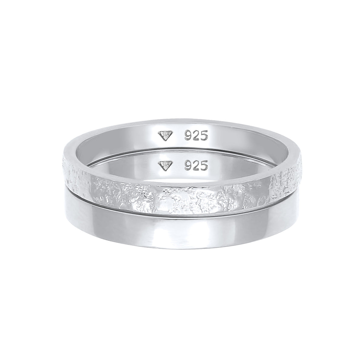 Silber - Elli | Bandring 2er Set | Gehämmert & Glänzend | 925 Sterling Silber