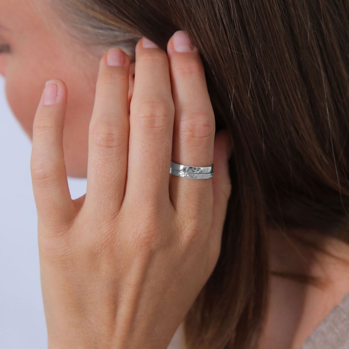 Silber - Elli | Bandring 2er Set | Gehämmert & Glänzend | 925 Sterling Silber