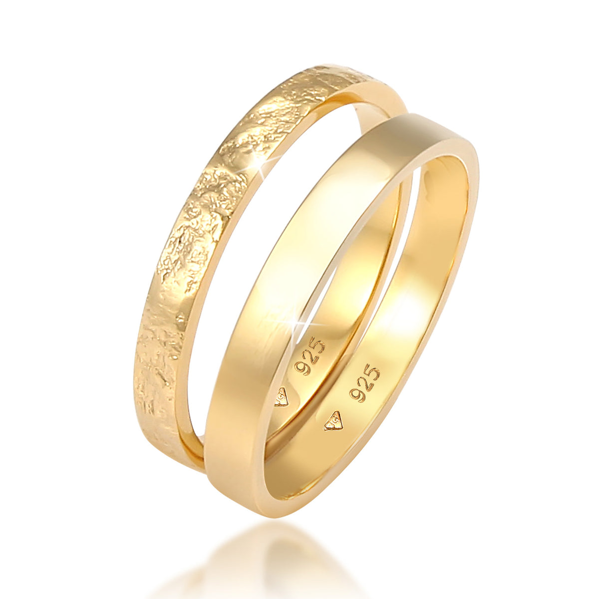 Gold - Elli | Bandring 2er Set | Gehämmert & Glänzend | 925 Sterling Silber vergoldet