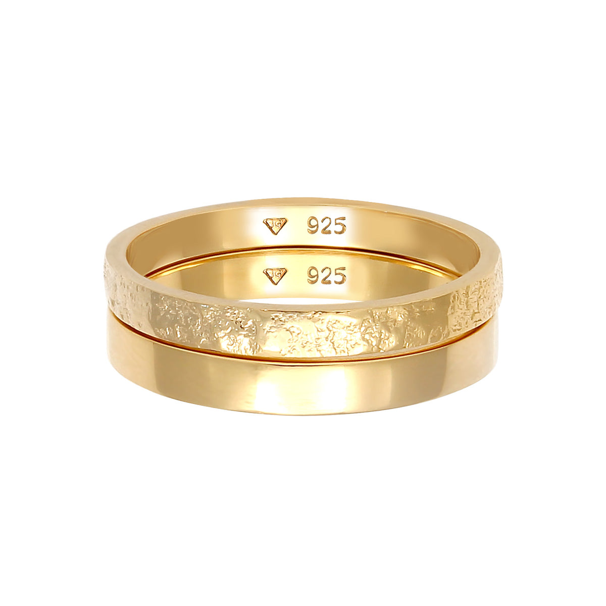 Gold - Elli | Bandring 2er Set | Gehämmert & Glänzend | 925 Sterling Silber vergoldet