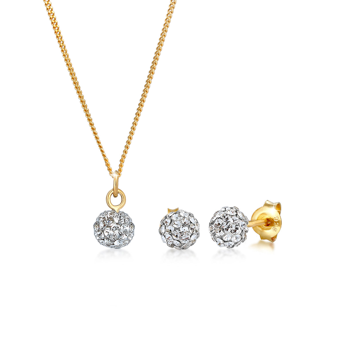 Gold - Elli | Schmuckset  Kugel | Mit Kristallen von Swarovski® (Weiß) | 925 Sterling Silber vergoldet