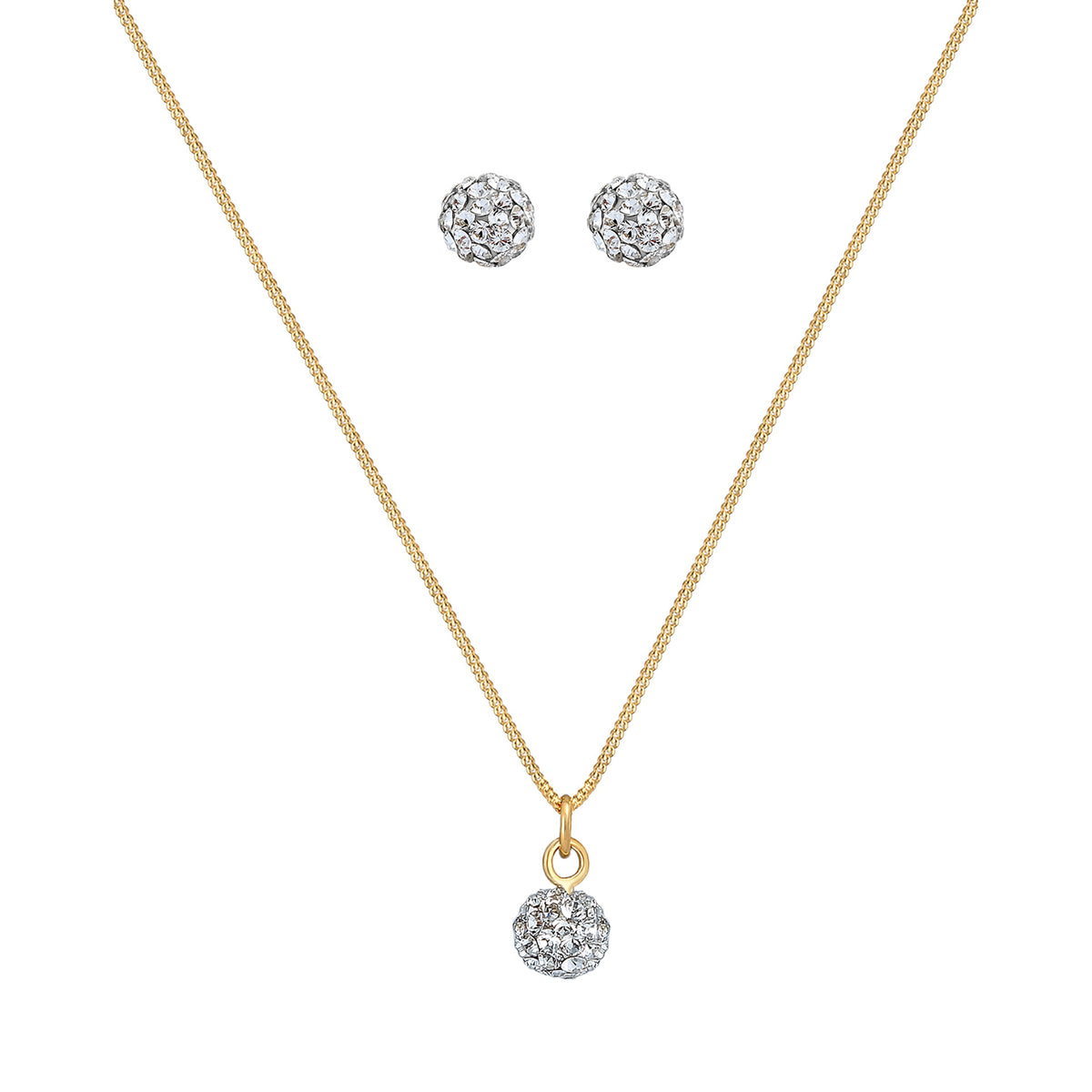 Gold - Elli | Schmuckset  Kugel | Mit Kristallen von Swarovski® (Weiß) | 925 Sterling Silber vergoldet