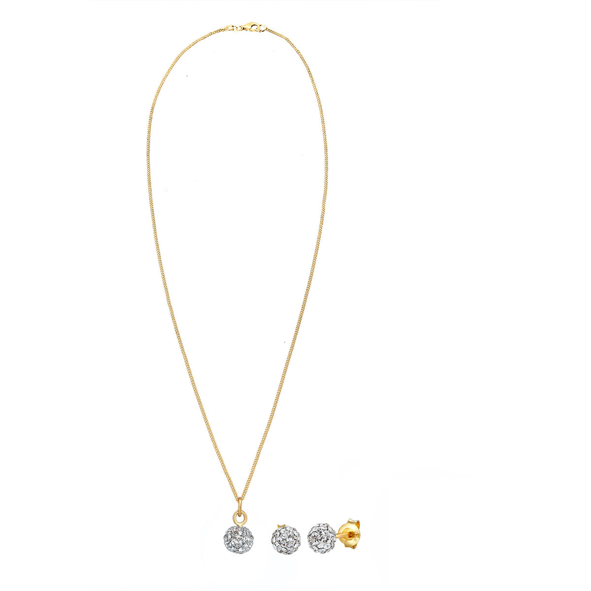Gold - Elli | Schmuckset  Kugel | Mit Kristallen von Swarovski® (Weiß) | 925 Sterling Silber vergoldet
