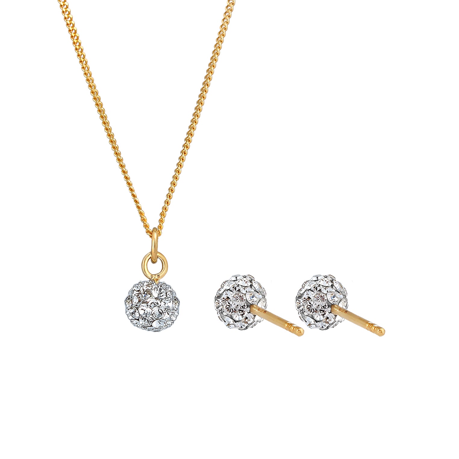 Gold - Elli | Schmuckset  Kugel | Kristall ( Weiß ) | 925 Sterling Silber vergoldet