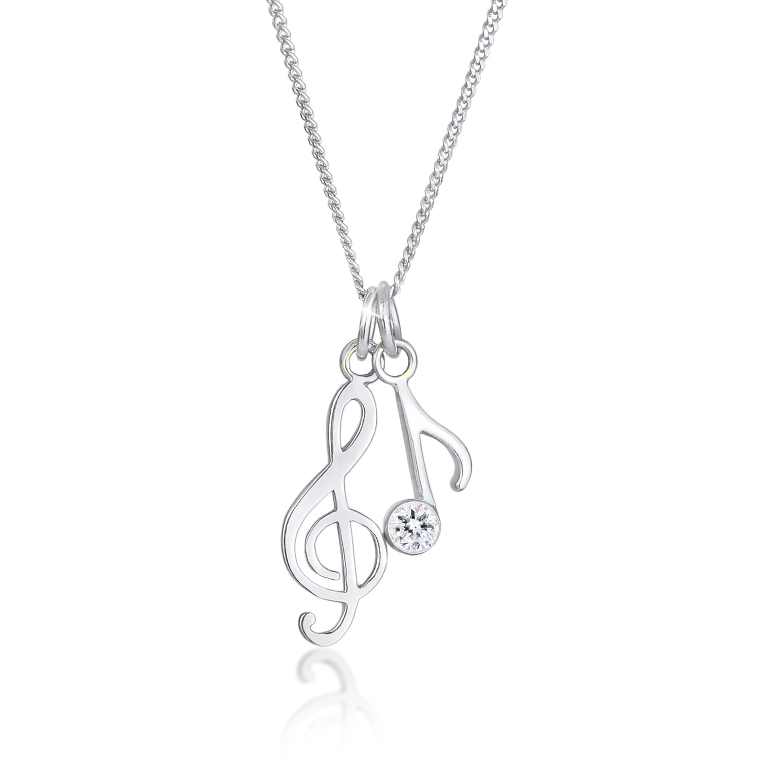 Silber - Elli | Halskette Notenschlüssel | Mit Kristallen von Swarovski® (Weiß) | 925 Sterling Silber