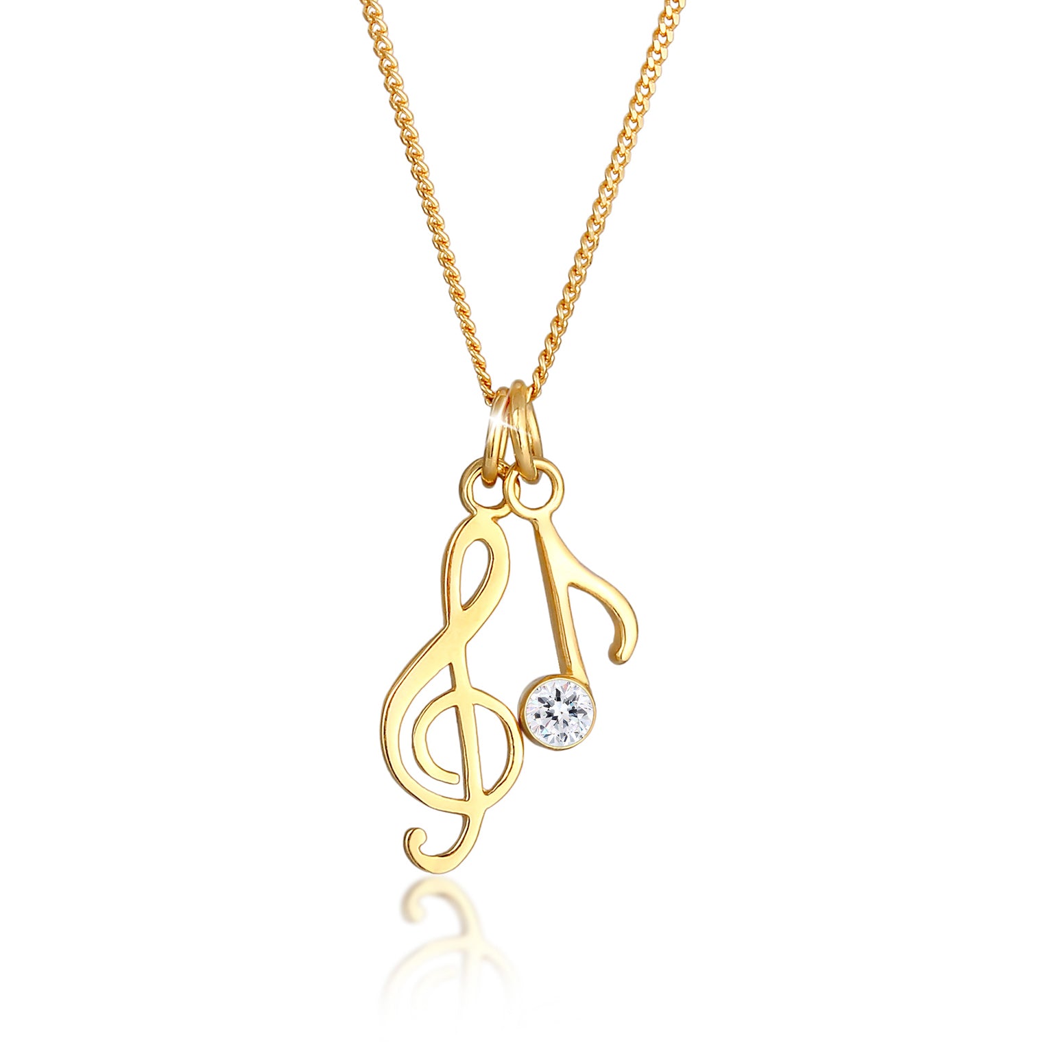 Gold - Elli | Halskette Notenschlüssel | Mit Kristallen von Swarovski® (Weiß) | 925 Sterling Silber vergoldet
