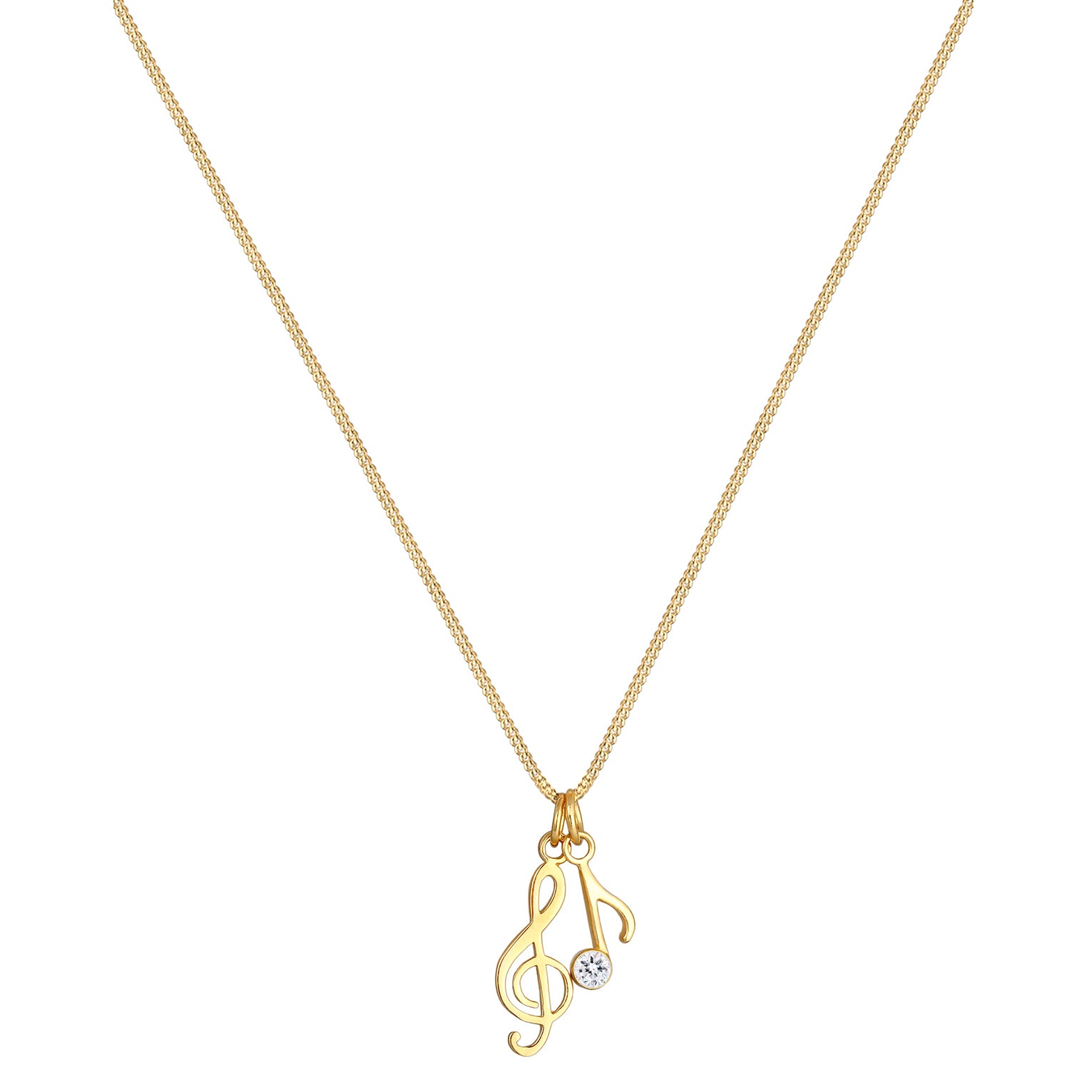 Gold - Elli | Halskette Notenschlüssel | Mit Kristallen von Swarovski® (Weiß) | 925 Sterling Silber vergoldet