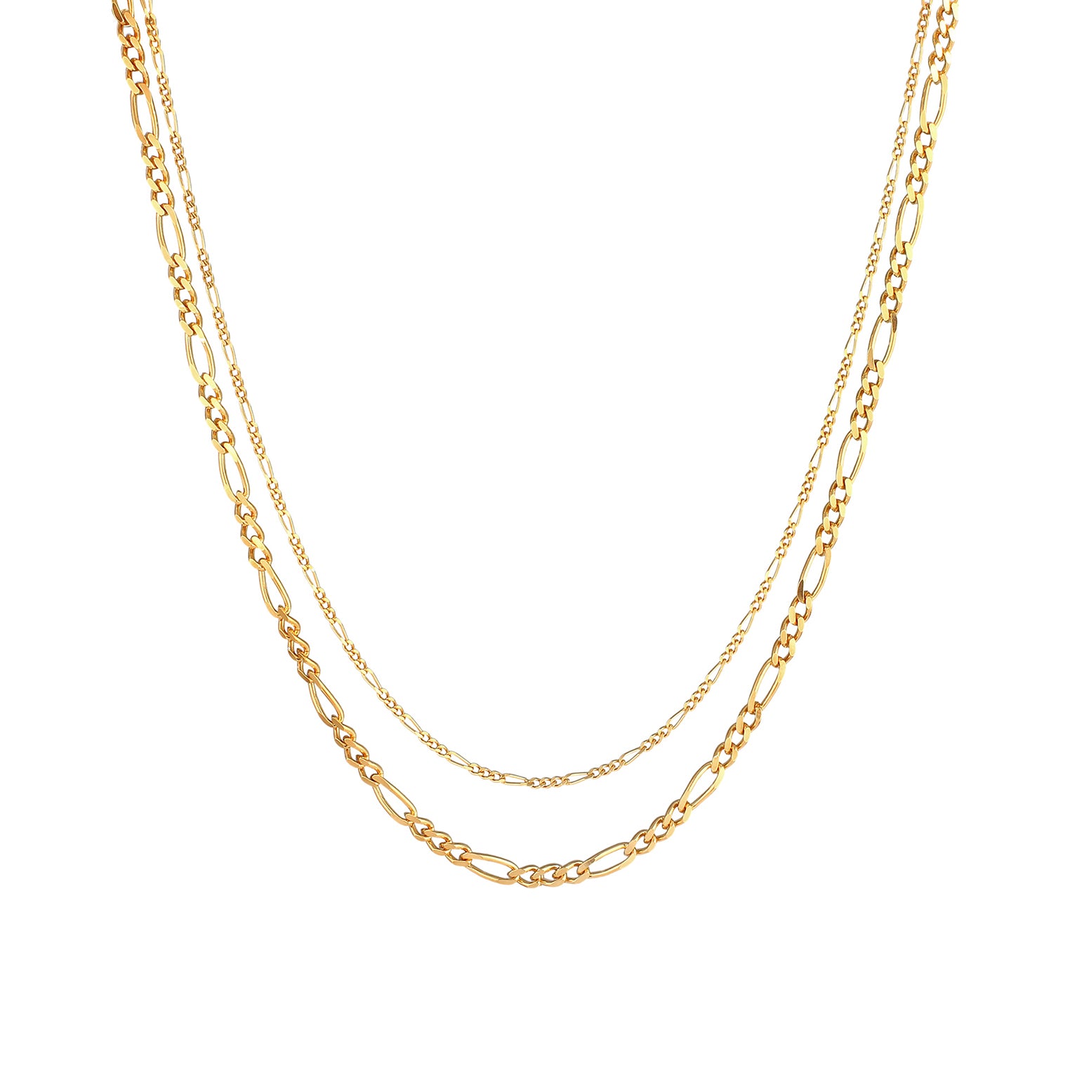 Gold - Elli PREMIUM | Figaro-Layer-Halskette | 925 Sterling Silber vergoldet