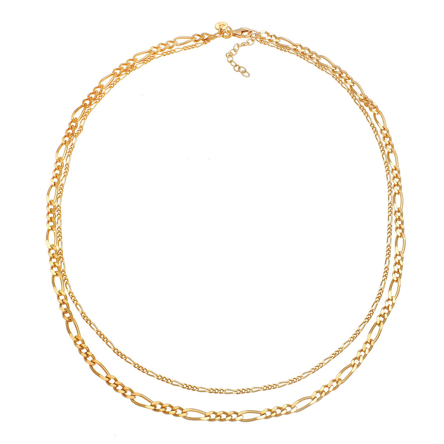 Gold - Elli PREMIUM | Figaro-Layer-Halskette | 925 Sterling Silber vergoldet