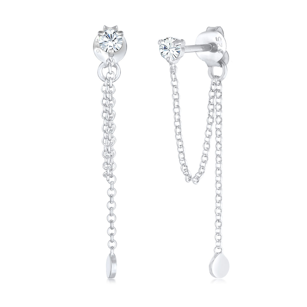 Silber - Elli | Ohrhänger Ear Chain | Mit Kristallen von Swarovski® (Weiß) | 925er Sterling Silber