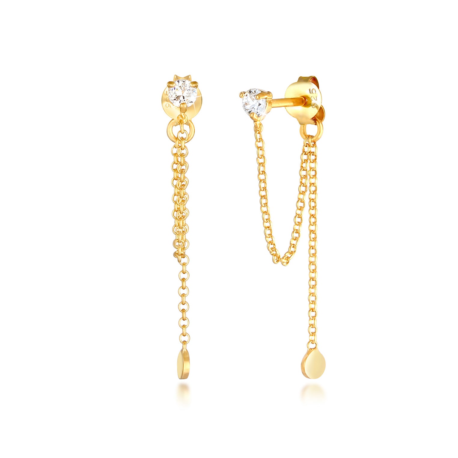 Gold - Elli | Ohrhänger Ear Chain | Kristall ( Weiß ) | 925 Sterling Silber vergoldet
