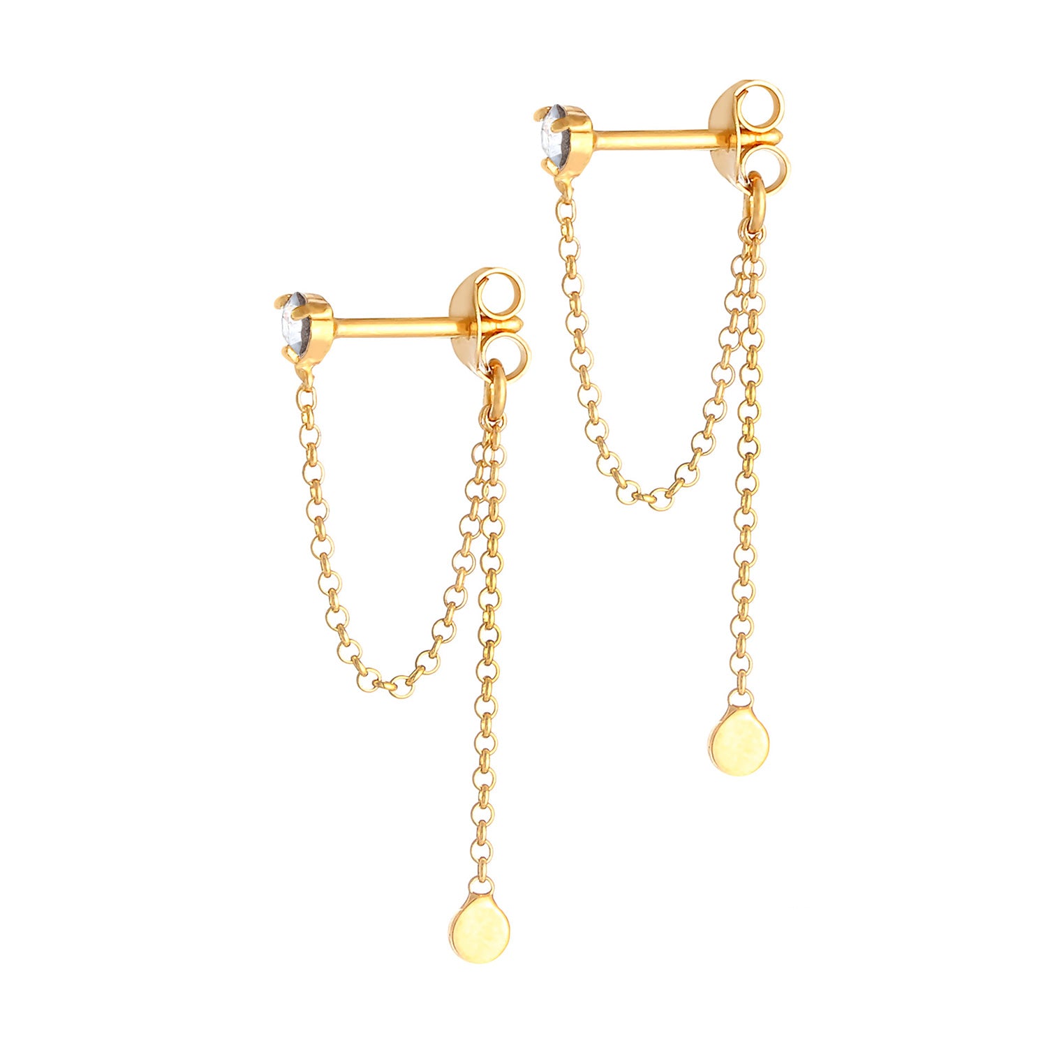 Gold - Elli | Ohrhänger Ear Chain | Mit Kristallen von Swarovski® (Weiß) | 925 Sterling Silber vergoldet