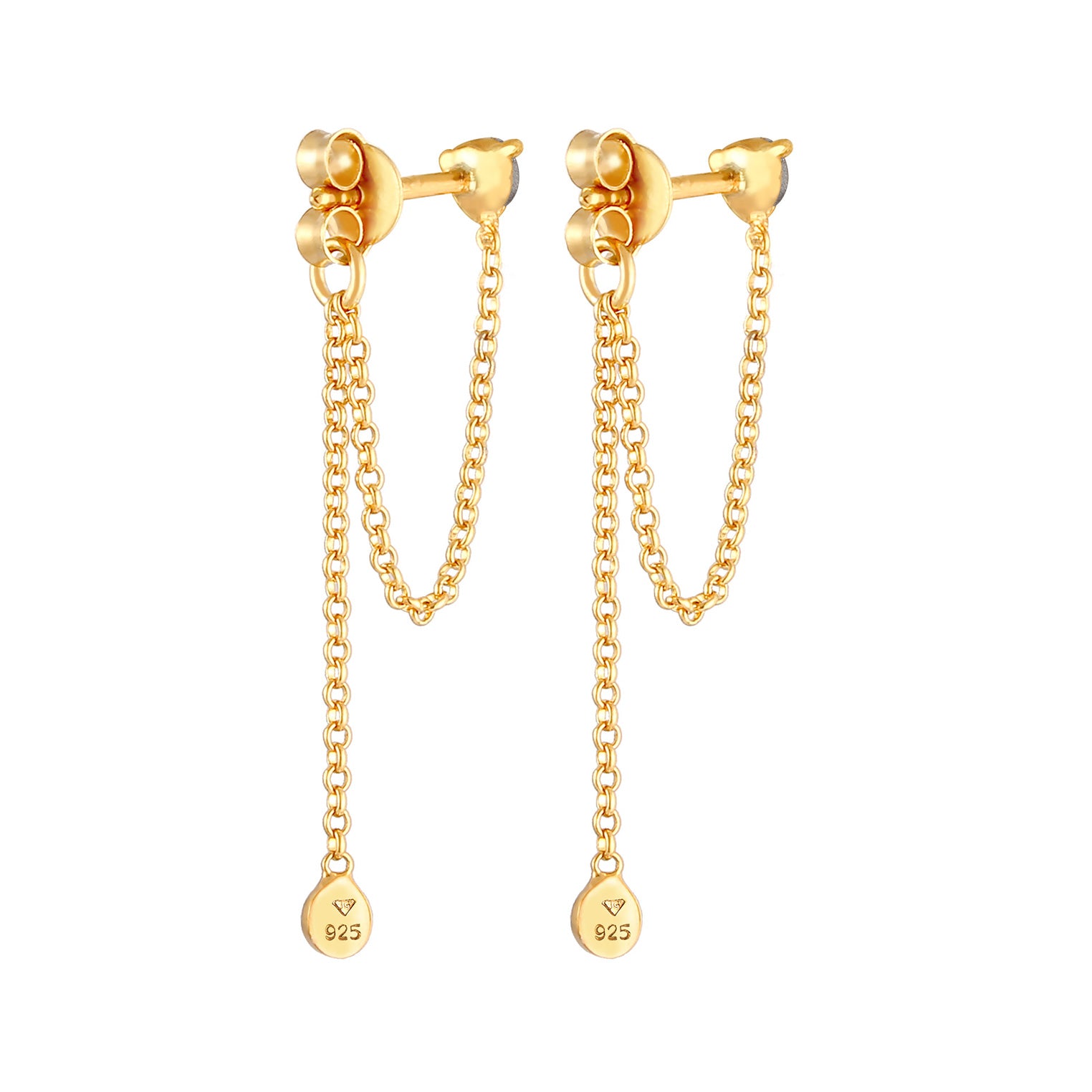 Gold - Elli | Ohrhänger Ear Chain | Mit Kristallen von Swarovski® (Weiß) | 925 Sterling Silber vergoldet