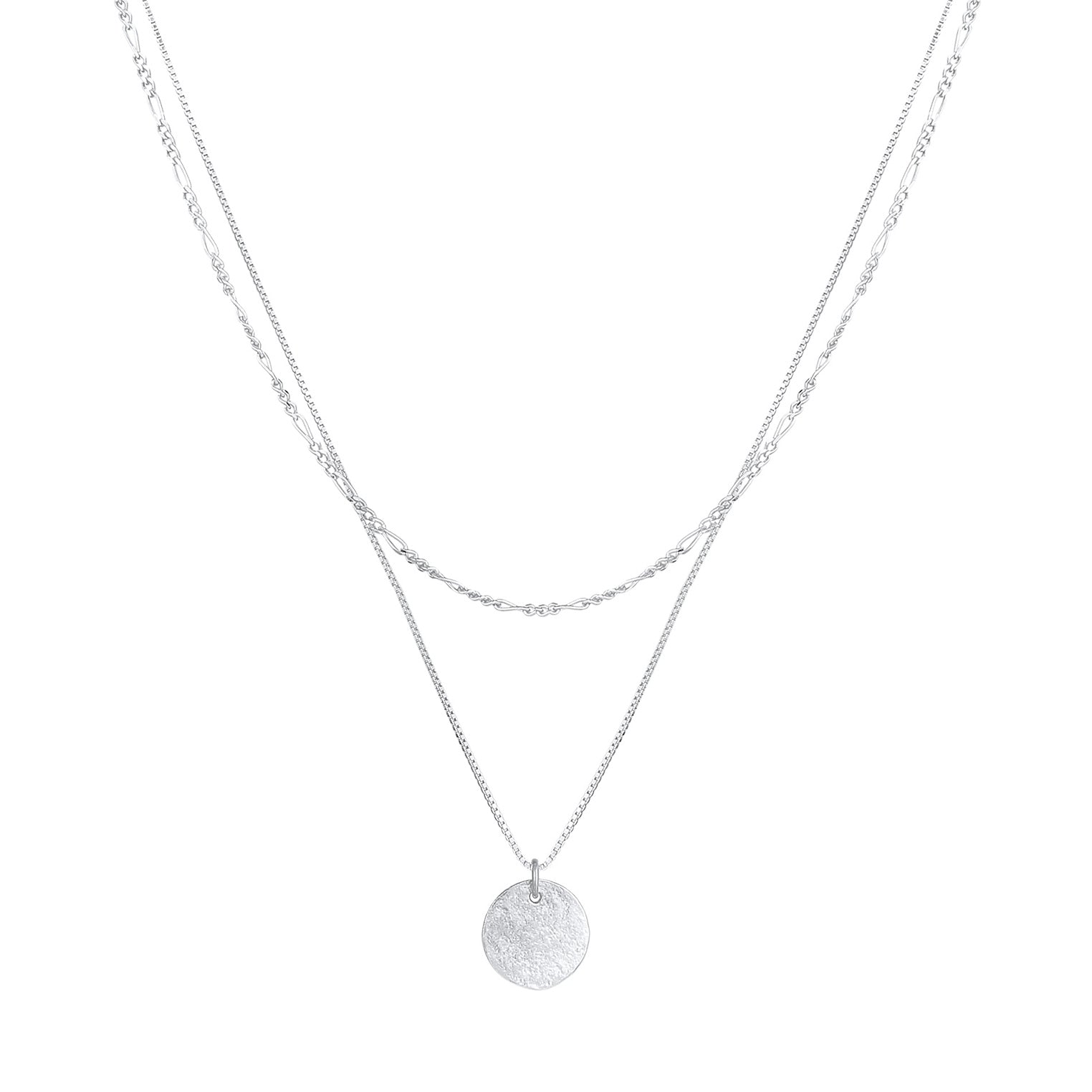 Silber - Elli | Layer-Halskette Münze Figaro | 925 Sterling Silber