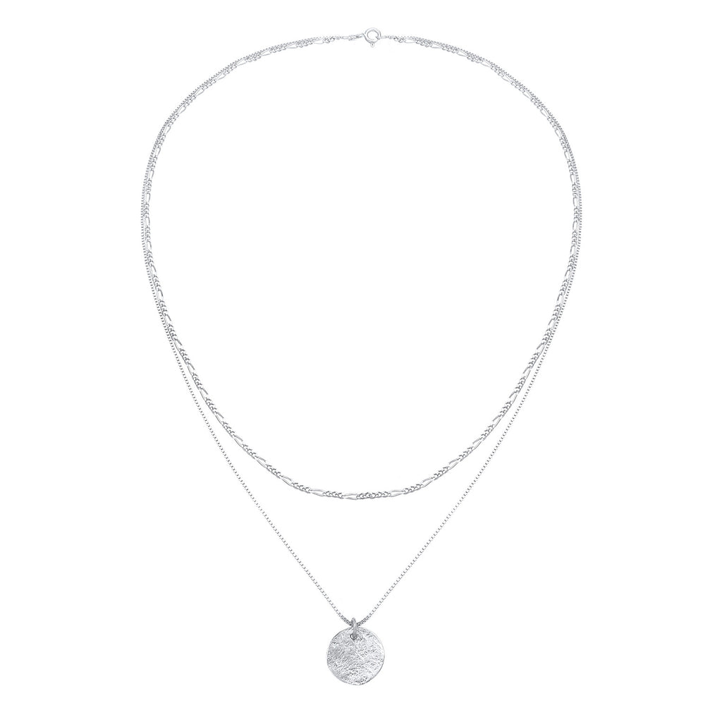 Silber - Elli | Layer-Halskette Münze Figaro | 925 Sterling Silber