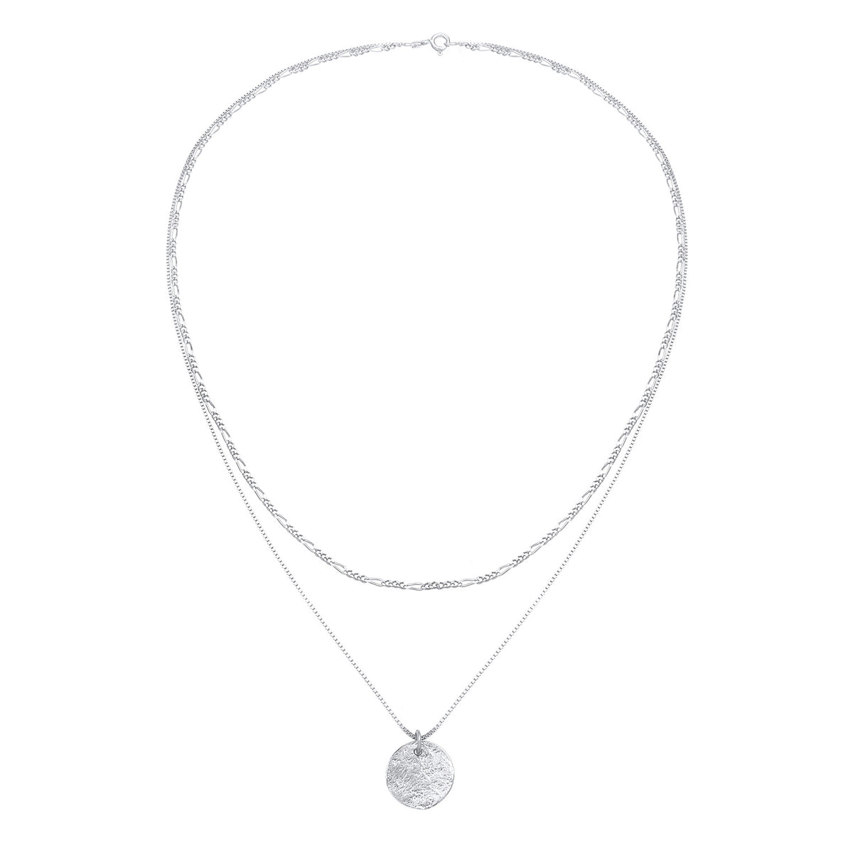 Silber - Elli | Layer-Halskette Münze Figaro | 925 Sterling Silber