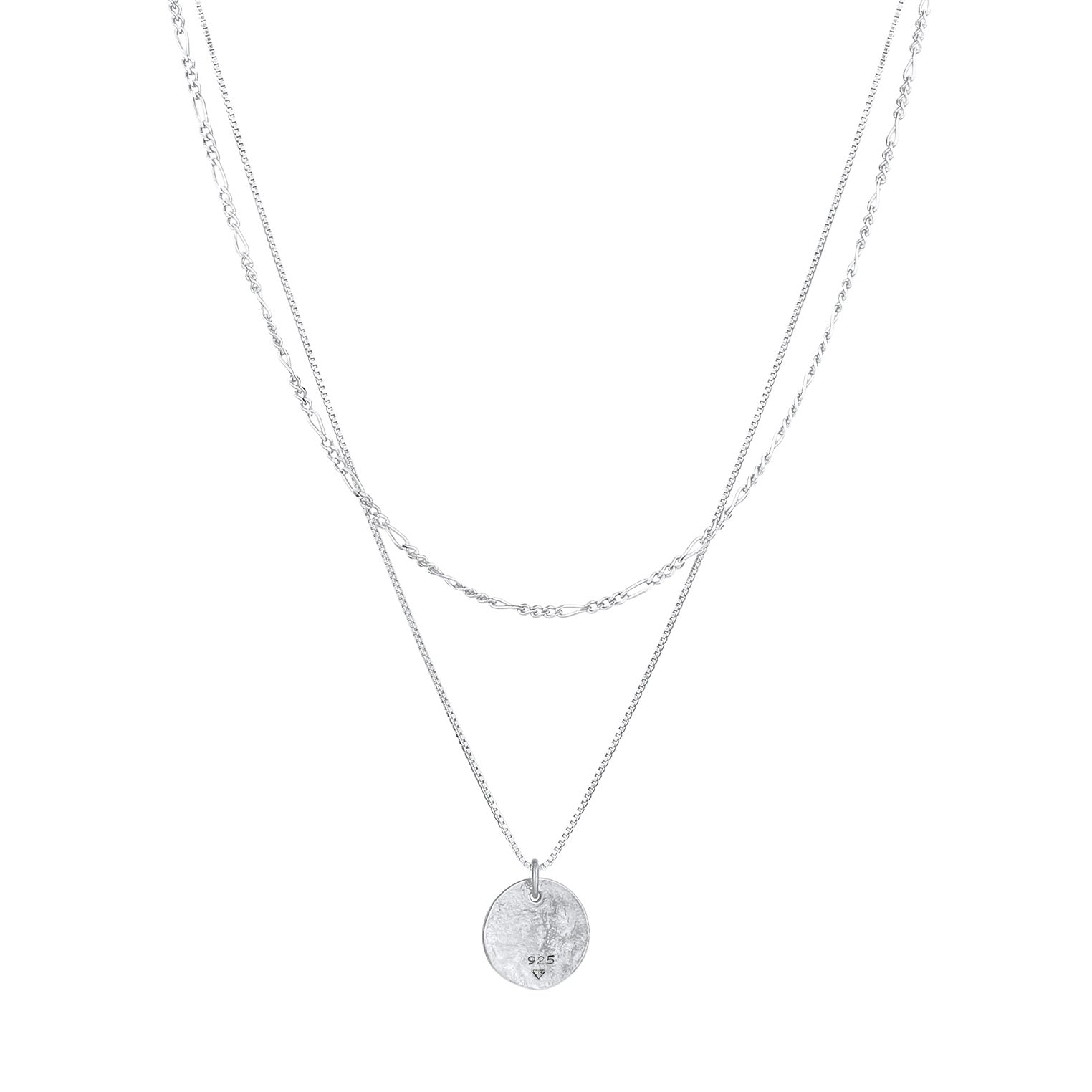 Silber - Elli | Layer-Halskette Münze Figaro | 925 Sterling Silber