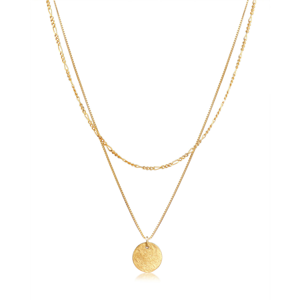 Gold - Elli | Layer-Halskette Münze Figaro | 925 Sterling Silber vergoldet