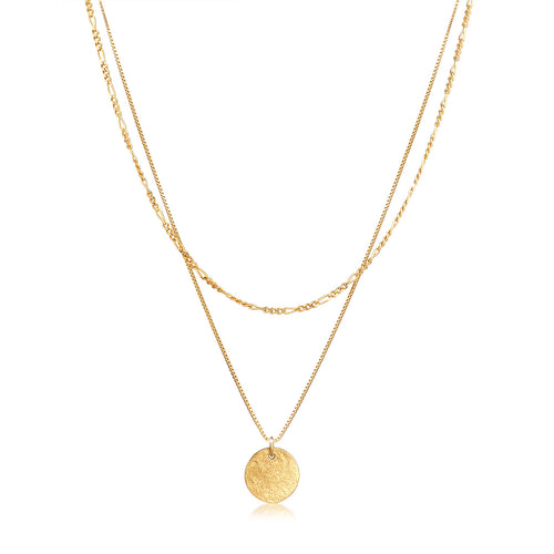 Gold - Elli | Layer-Halskette Münze Figaro | 925 Sterling Silber vergoldet