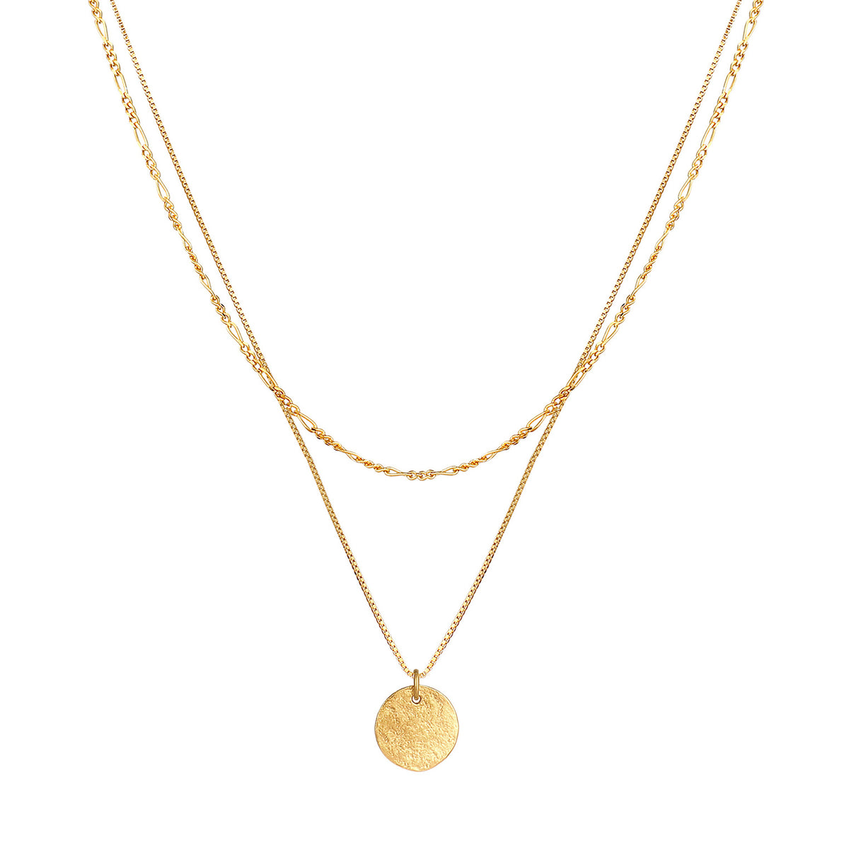 Gold - Elli | Layer-Halskette Münze Figaro | 925 Sterling Silber vergoldet
