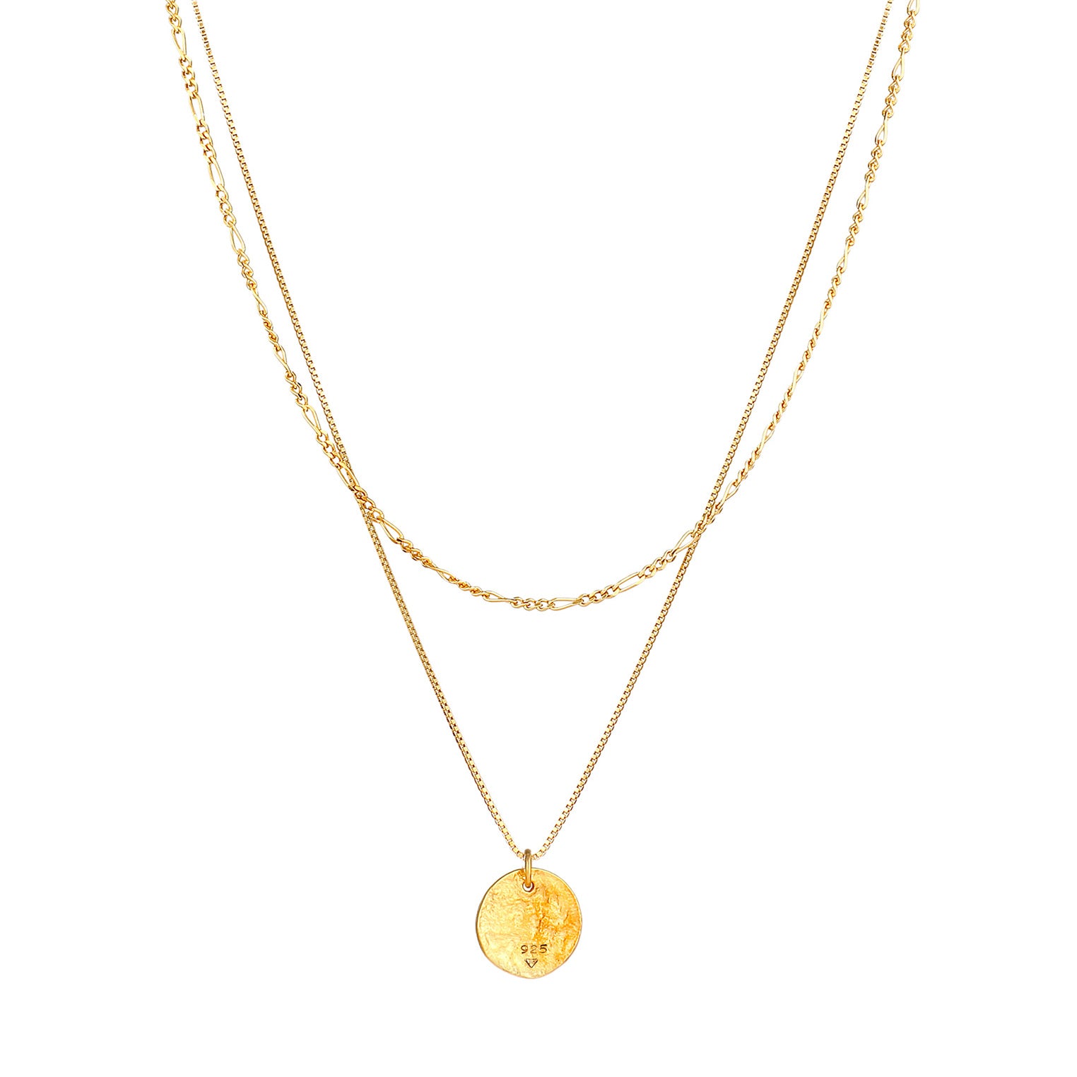 Gold - Elli | Layer-Halskette Münze Figaro | 925 Sterling Silber vergoldet
