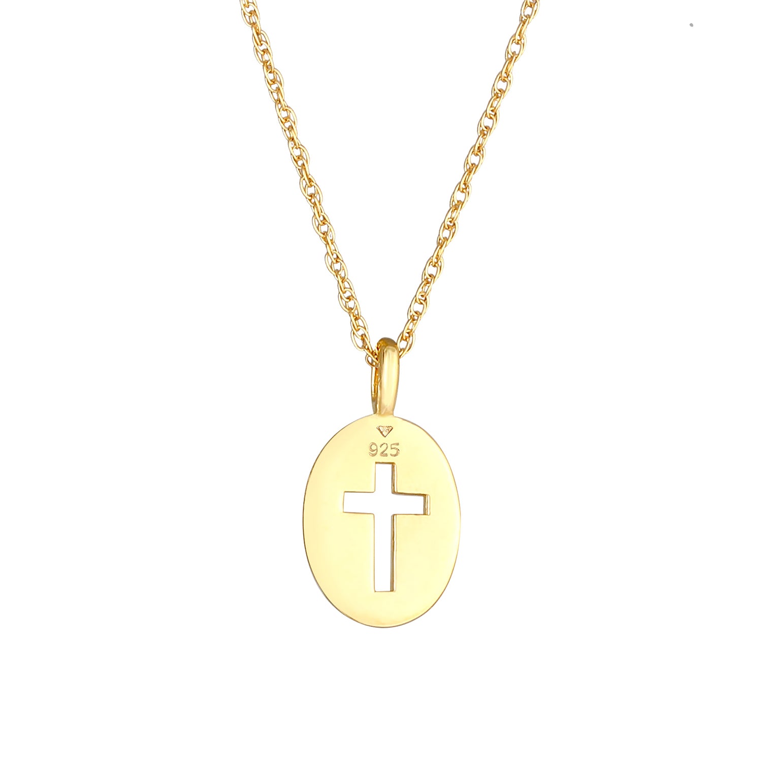 Gold - Elli | Halskette Plättchen Kreuz | 925er Sterling Silber vergoldet