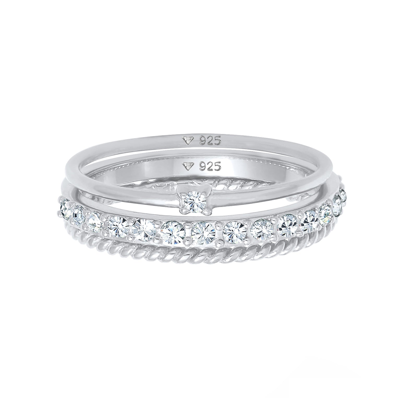 Silber - Elli | Stapelring 3er Set | Mit Kristallen von Swarovski® (Weiß) | 925er Sterling Silber
