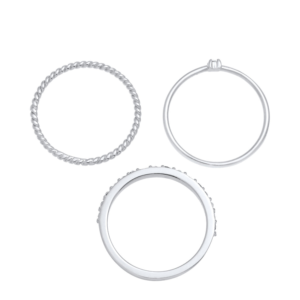 Silber - Elli | Stapelring 3er Set | Mit Kristallen von Swarovski® (Weiß) | 925er Sterling Silber