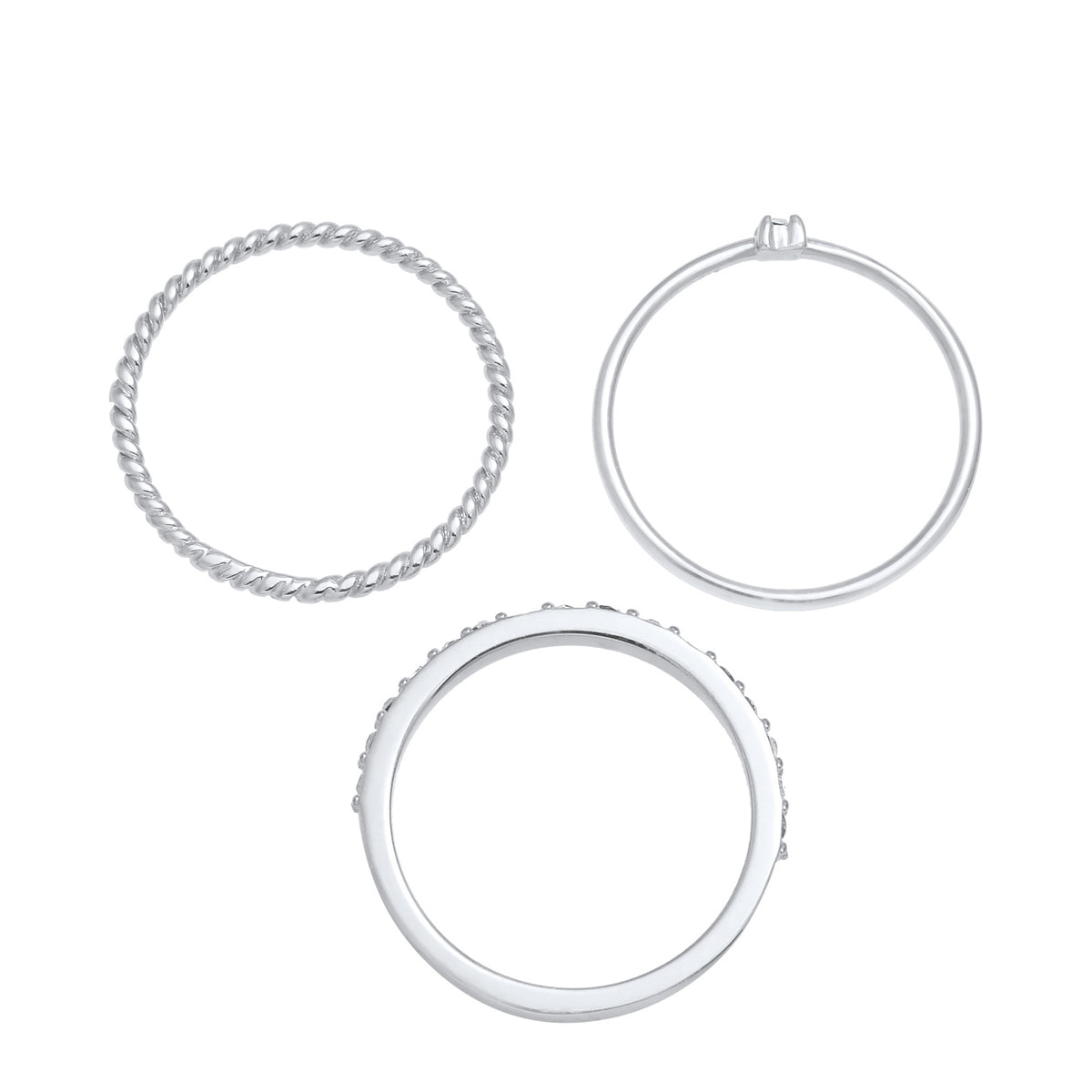 Silber - Elli | Stapelring 3er Set | Mit Kristallen von Swarovski® (Weiß) | 925er Sterling Silber