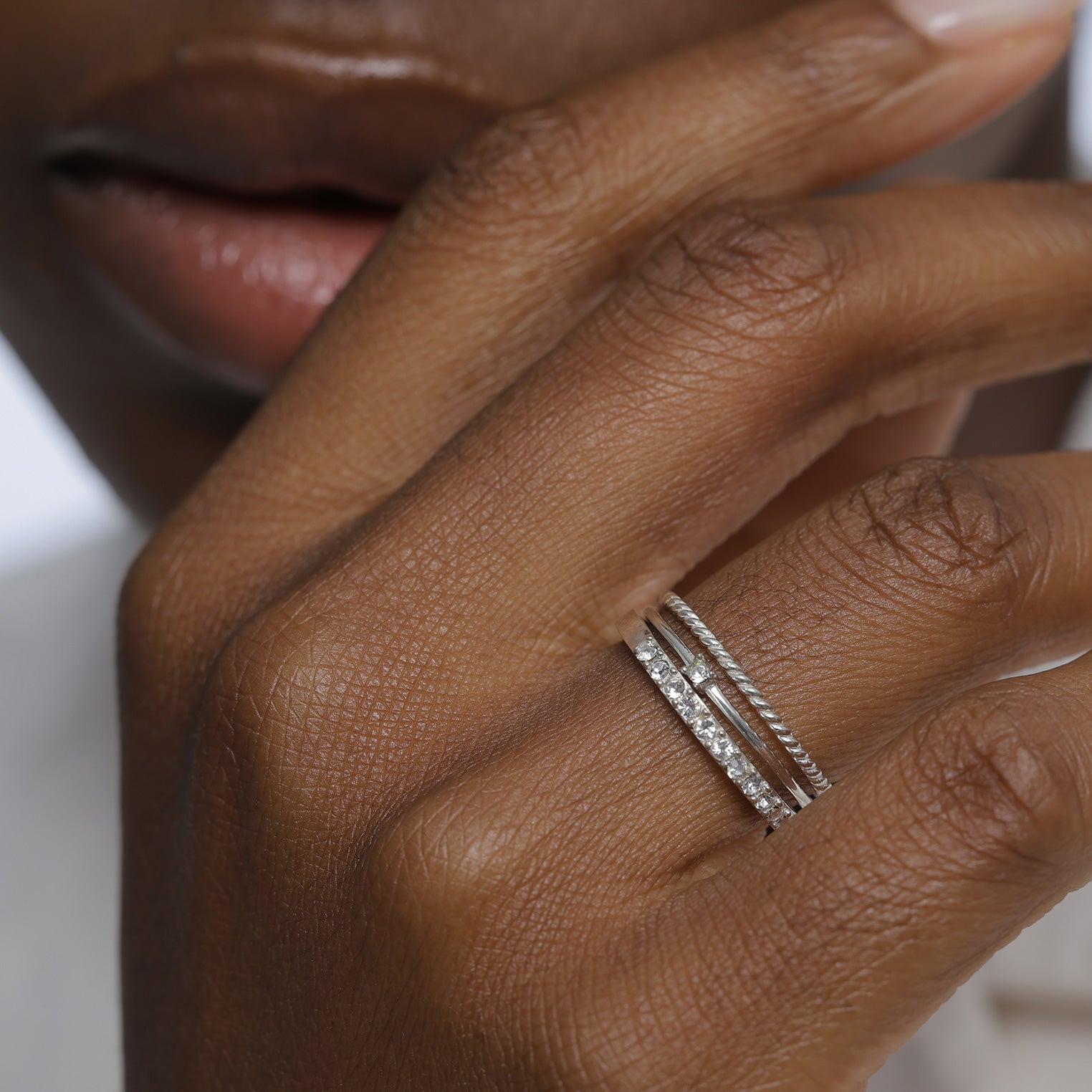 Silber - Elli | Stapelring 3er Set | Mit Kristallen von Swarovski® (Weiß) | 925er Sterling Silber