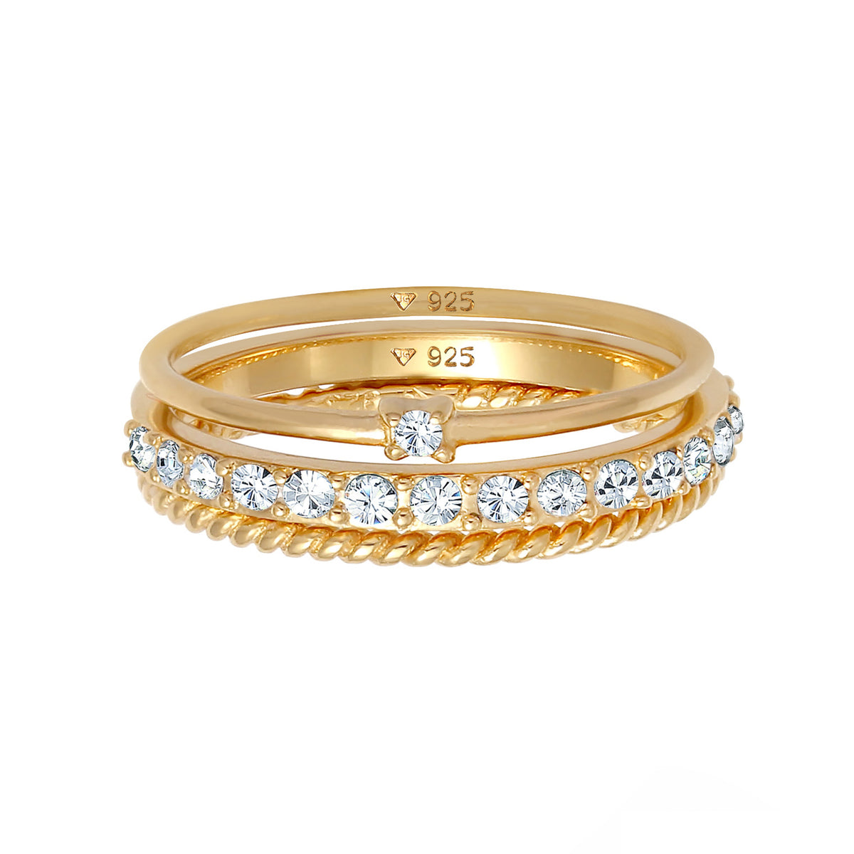 Gold - Elli | Ringset | Mit Kristallen von Swarovski® (Weiß) | 925 Sterling Silber vergoldet