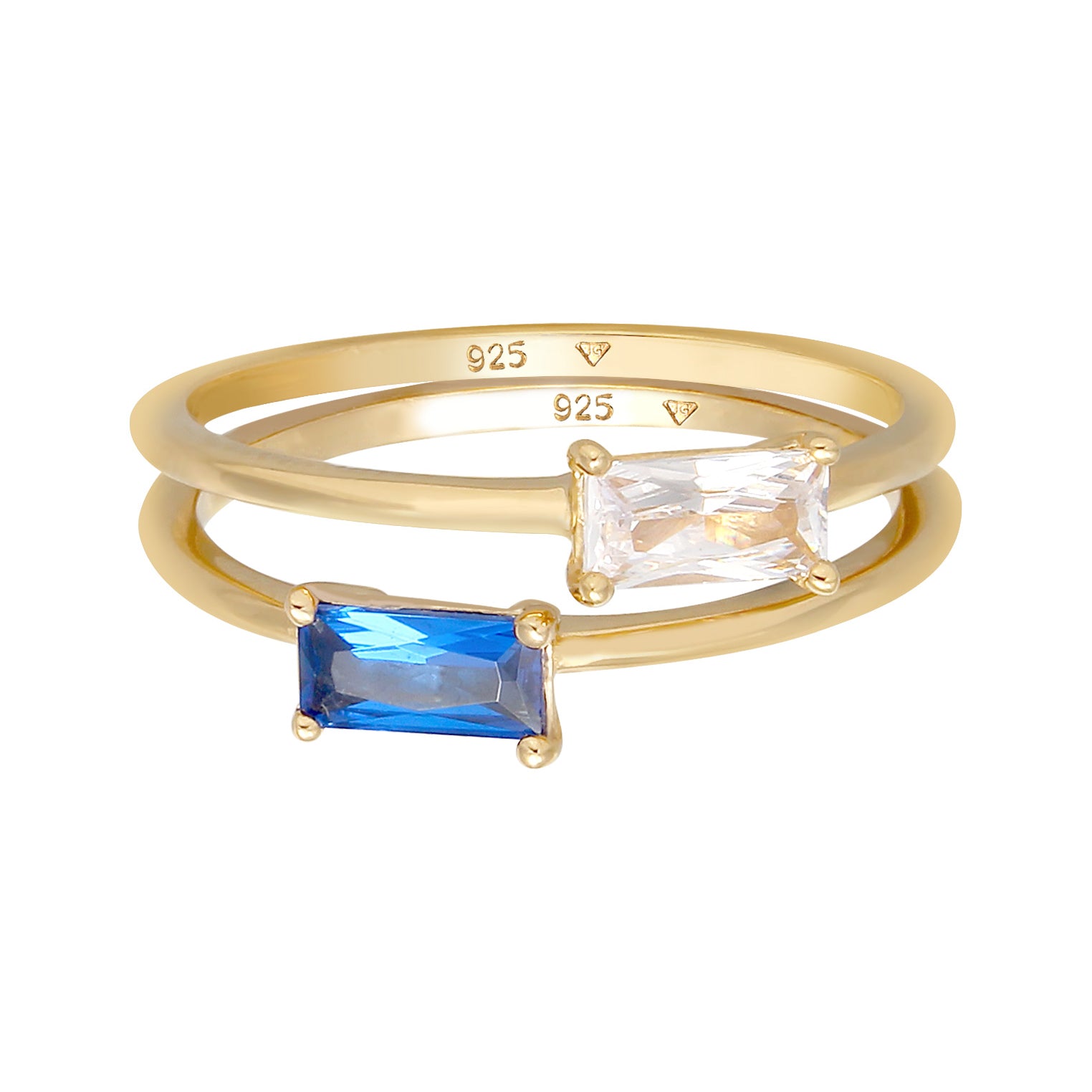Gold - Elli PREMIUM | Ringset Geo | Saphir ( Blau ) | 925 Sterling Silber vergoldet