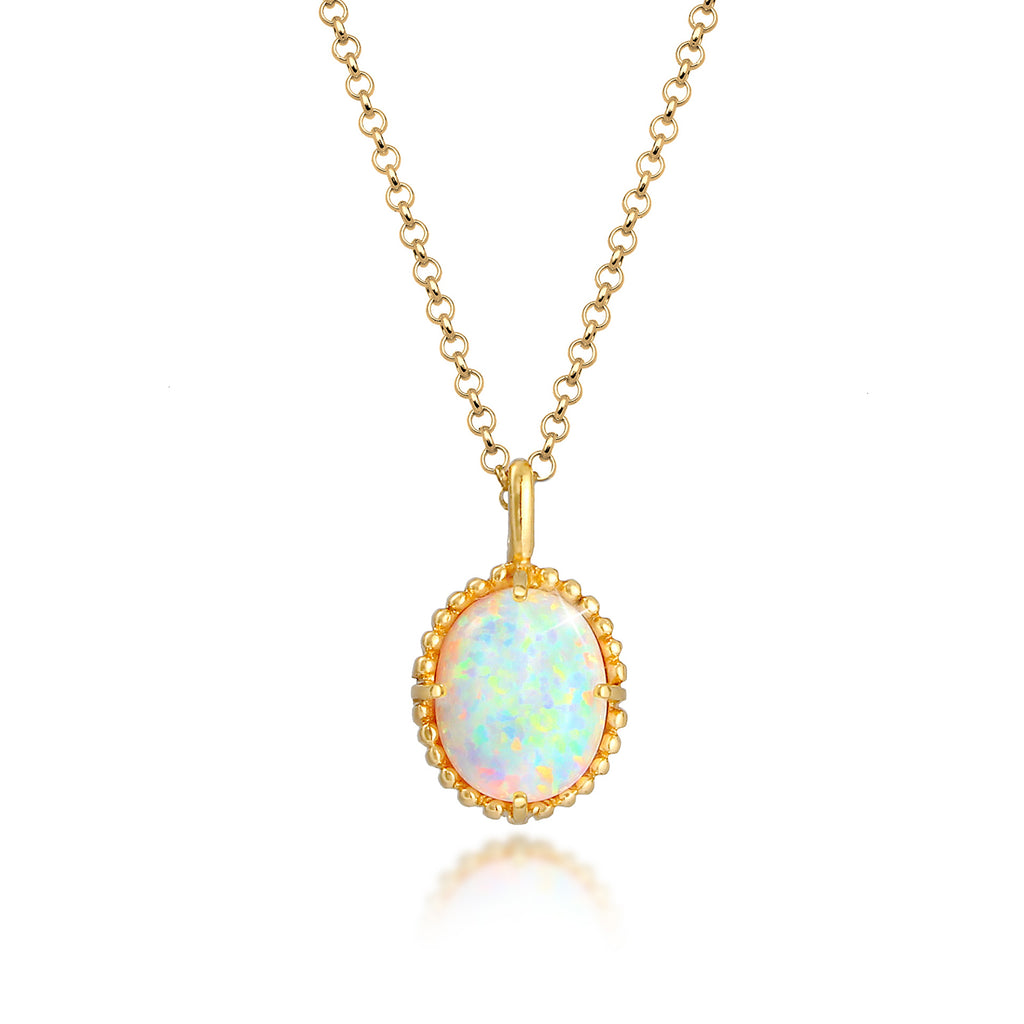 Gold - Elli | Halskette | Opal (Weiß) | 925 Sterling Silber vergoldet