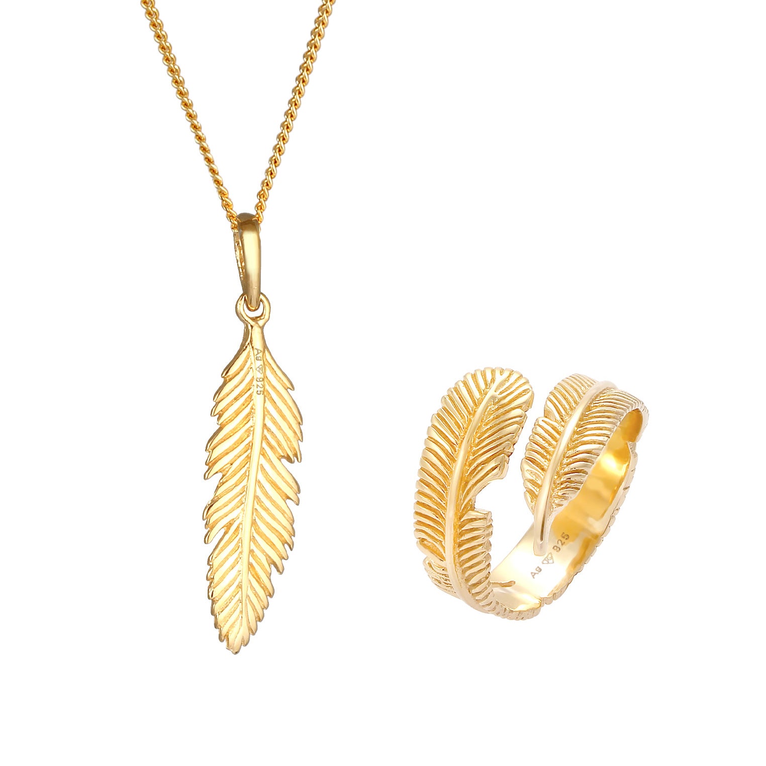 Gold - Elli | Schmuckset  Feder | 925 Sterling Silber vergoldet