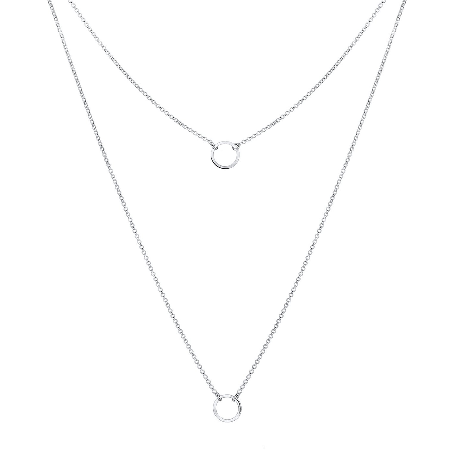 Silber - Elli | Layer-Halskette Kreis Geo | 925er Sterling Silber