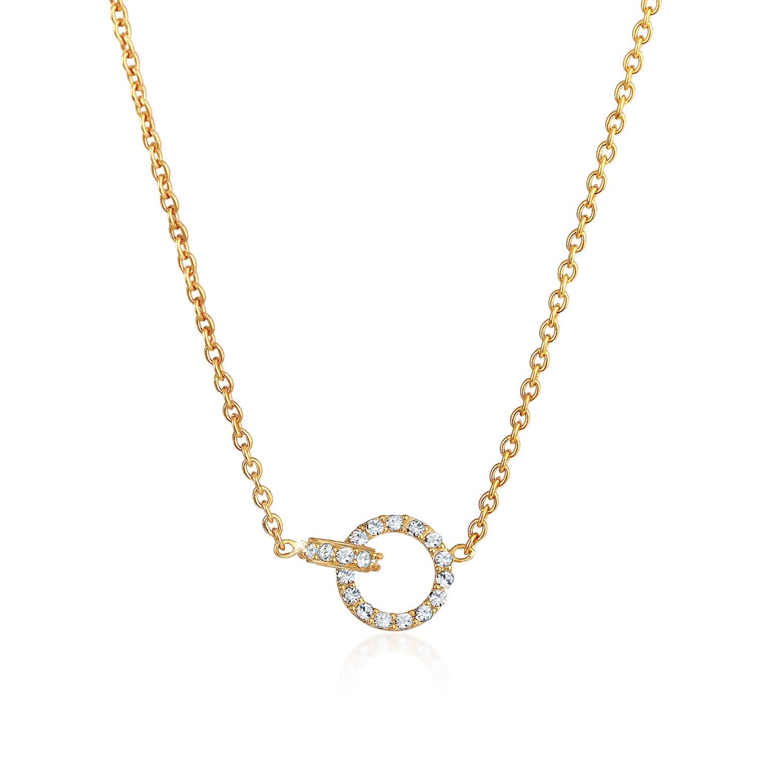 Gold - Elli | Halskette Kreis | Kristall ( Weiß ) | 925 Sterling Silber vergoldet