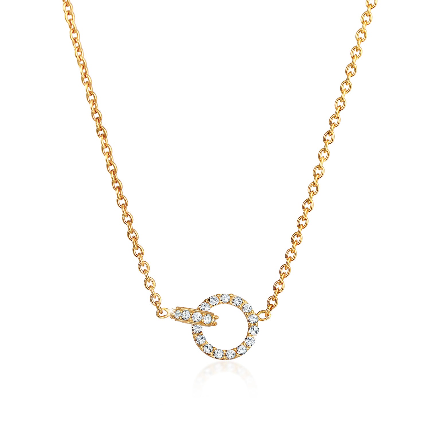 Gold - Elli | Halskette Kreis | Kristalle (Weiß) | 925 Sterling Silber vergoldet