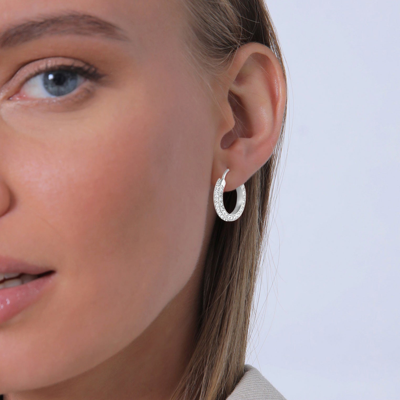 Silber - Elli PREMIUM | Creole | Mit Kristallen von Swarovski® (Weiß) | 925er Sterling Silber