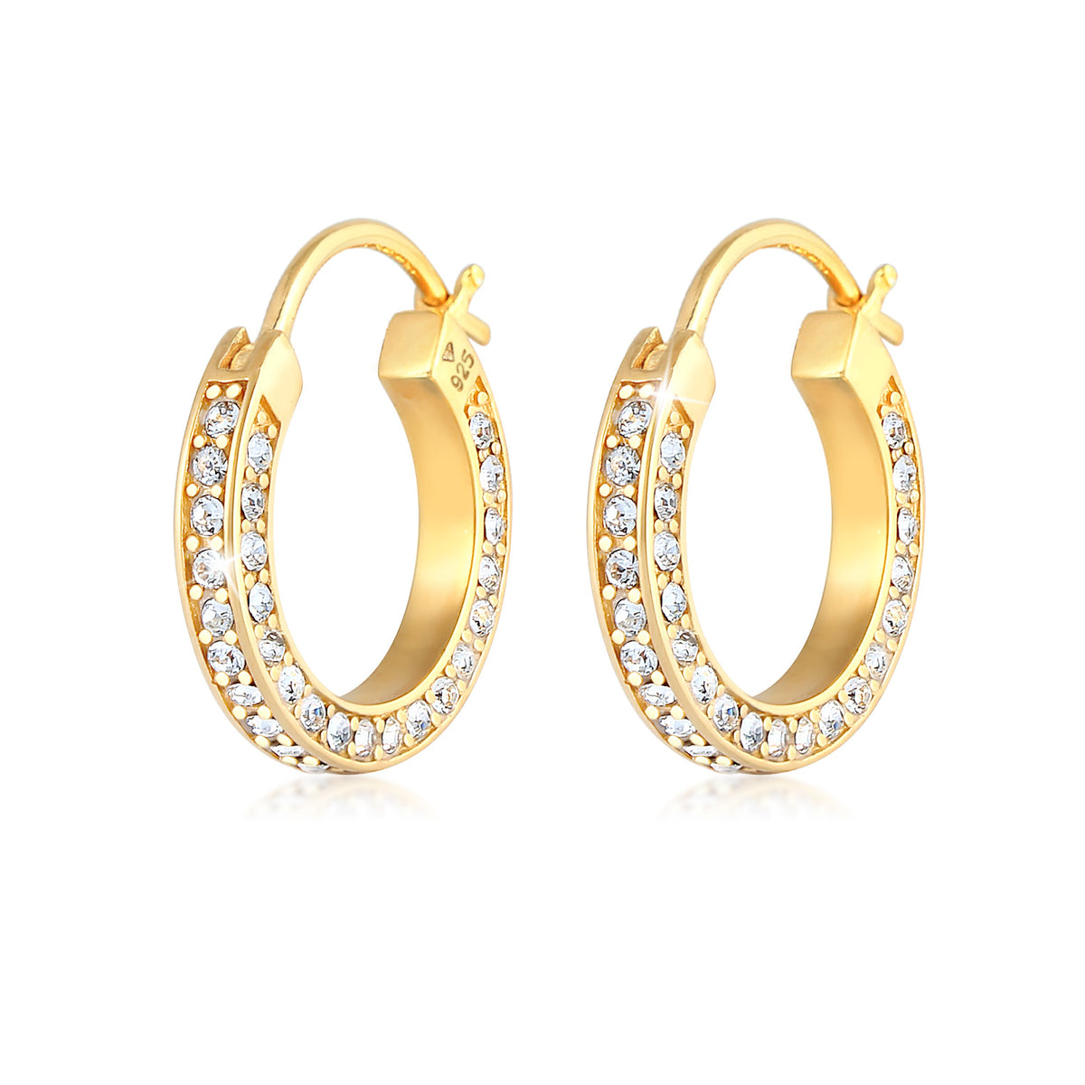 Gold - Elli PREMIUM | Creole | Mit Kristallen von Swarovski® (Weiß) | 925 Sterling Silber vergoldet