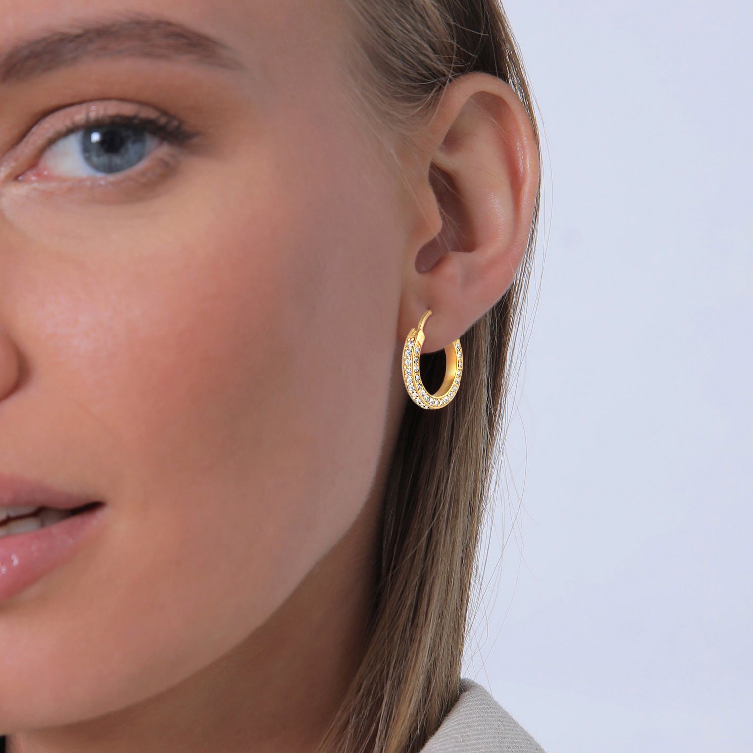Gold - Elli PREMIUM | Creole | Mit Kristallen von Swarovski® (Weiß) | 925 Sterling Silber vergoldet