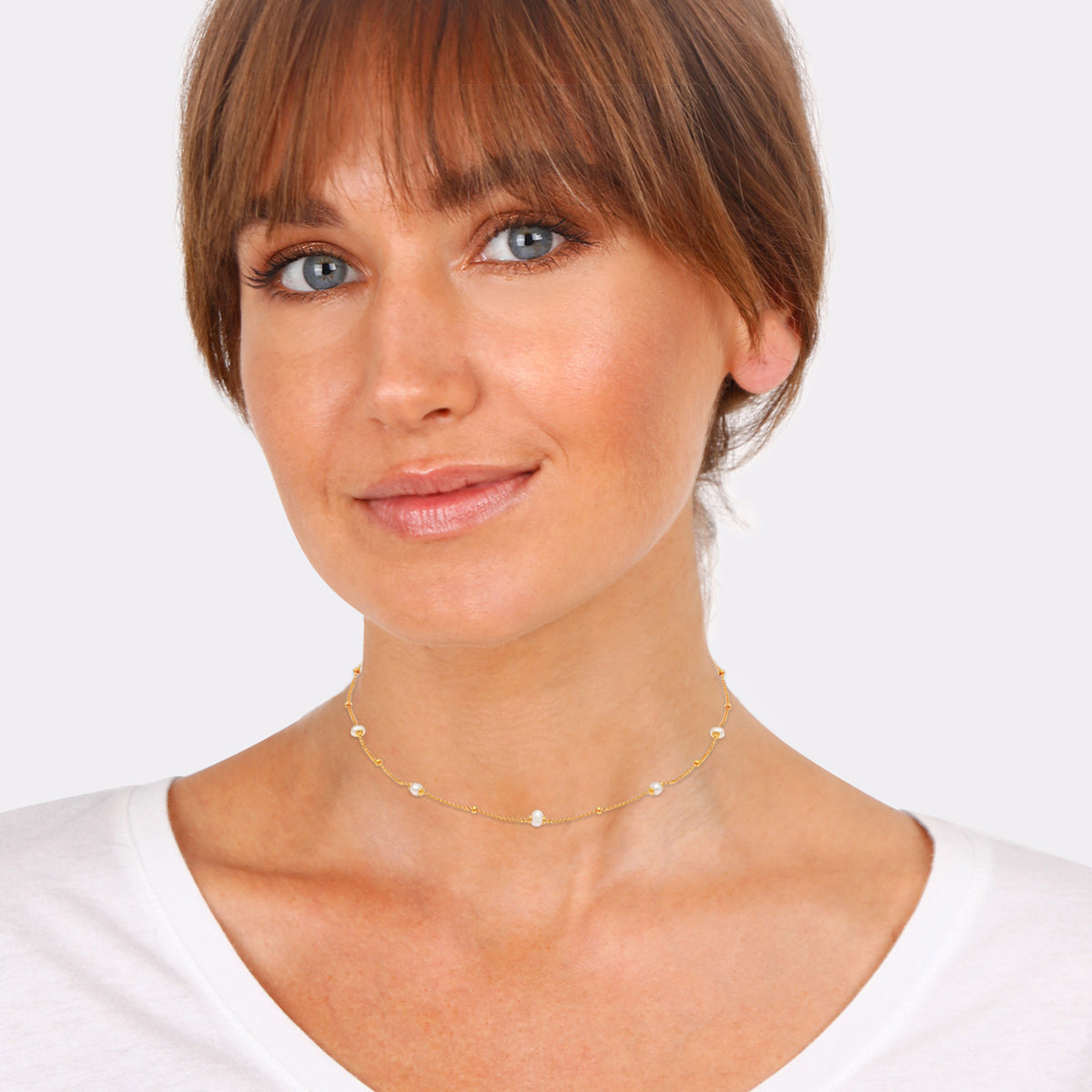 Gold - Elli | Choker | Süßwasserzuchtperlen | 925 Sterling Silber vergoldet