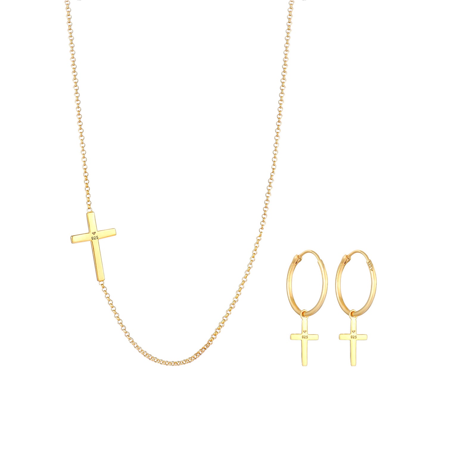 Gold - Elli | Schmuckset  Kreuz | 925 Sterling Silber vergoldet